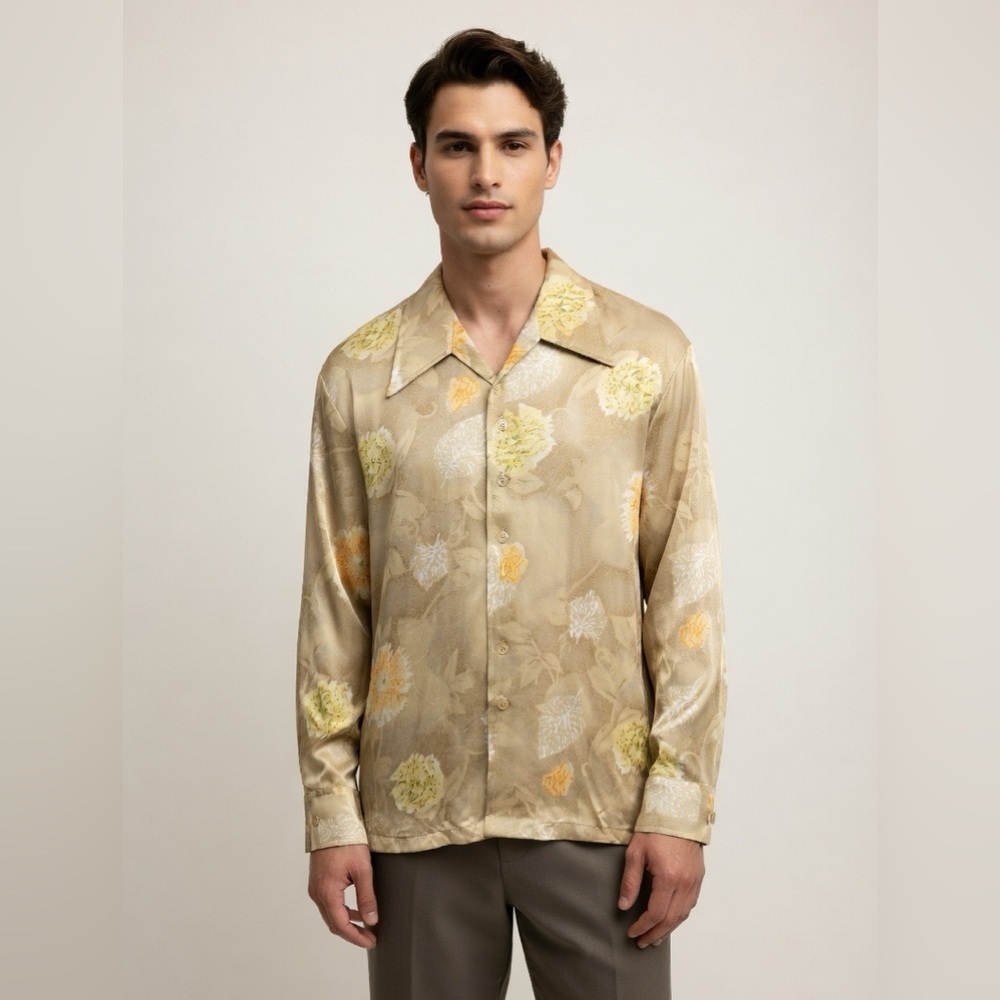 Stagecoach 1970s Vintage Men’s Disco Floral Button Down Shirt Size L
